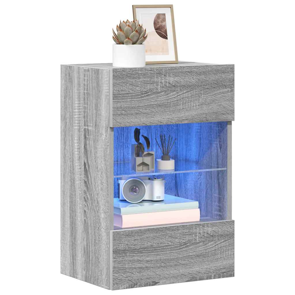 Zidni ormarići s LED svjetlima za TV 2 kom siva boja hrasta 40 x 30 x 60,5 cm