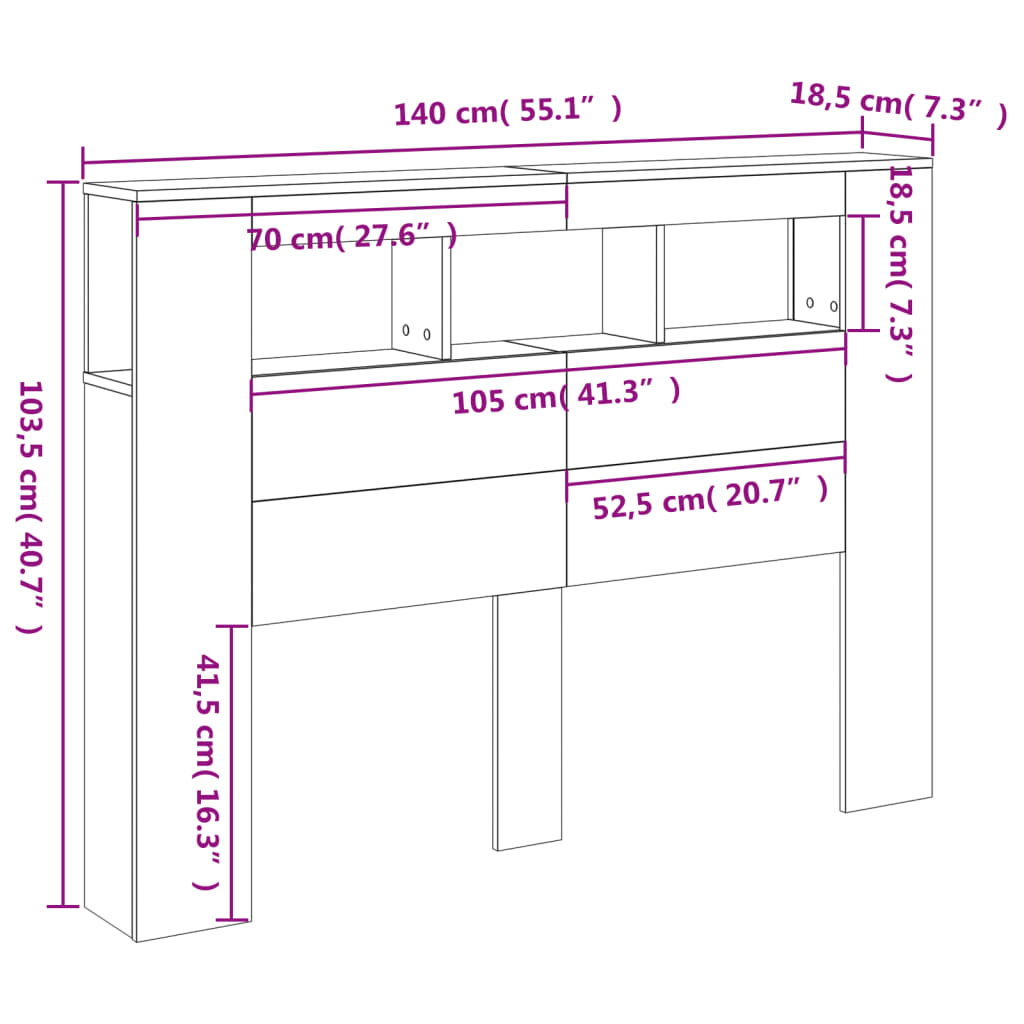 LED uzglavlje boja hrasta sonome 140x18,5x103,5 cm
