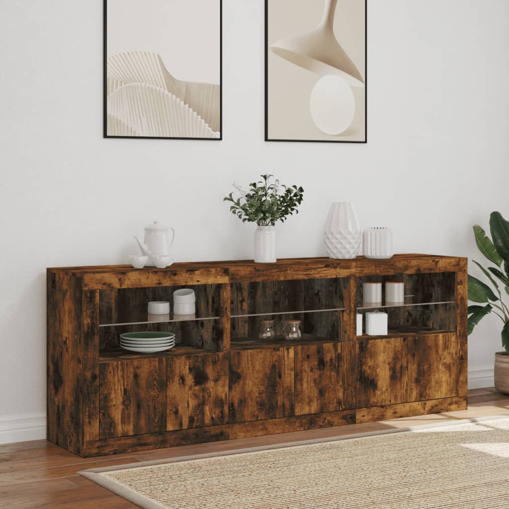 Komoda s LED svjetlima boja dimljenog hrasta 181,5x37x67 cm