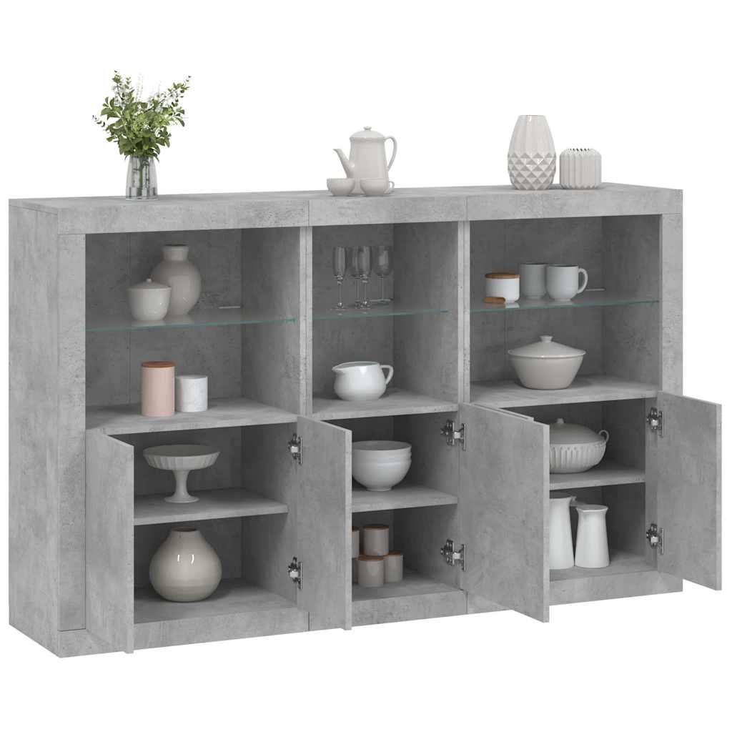 Komoda s LED svjetlima siva boja betona 162 x 37 x 100 cm