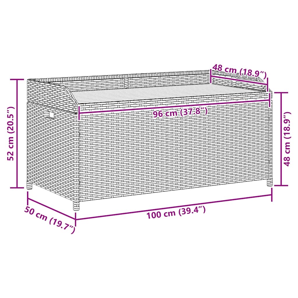 Klupa za pohranu crna 100x50x52 cm poliratan i bagremovo drvo