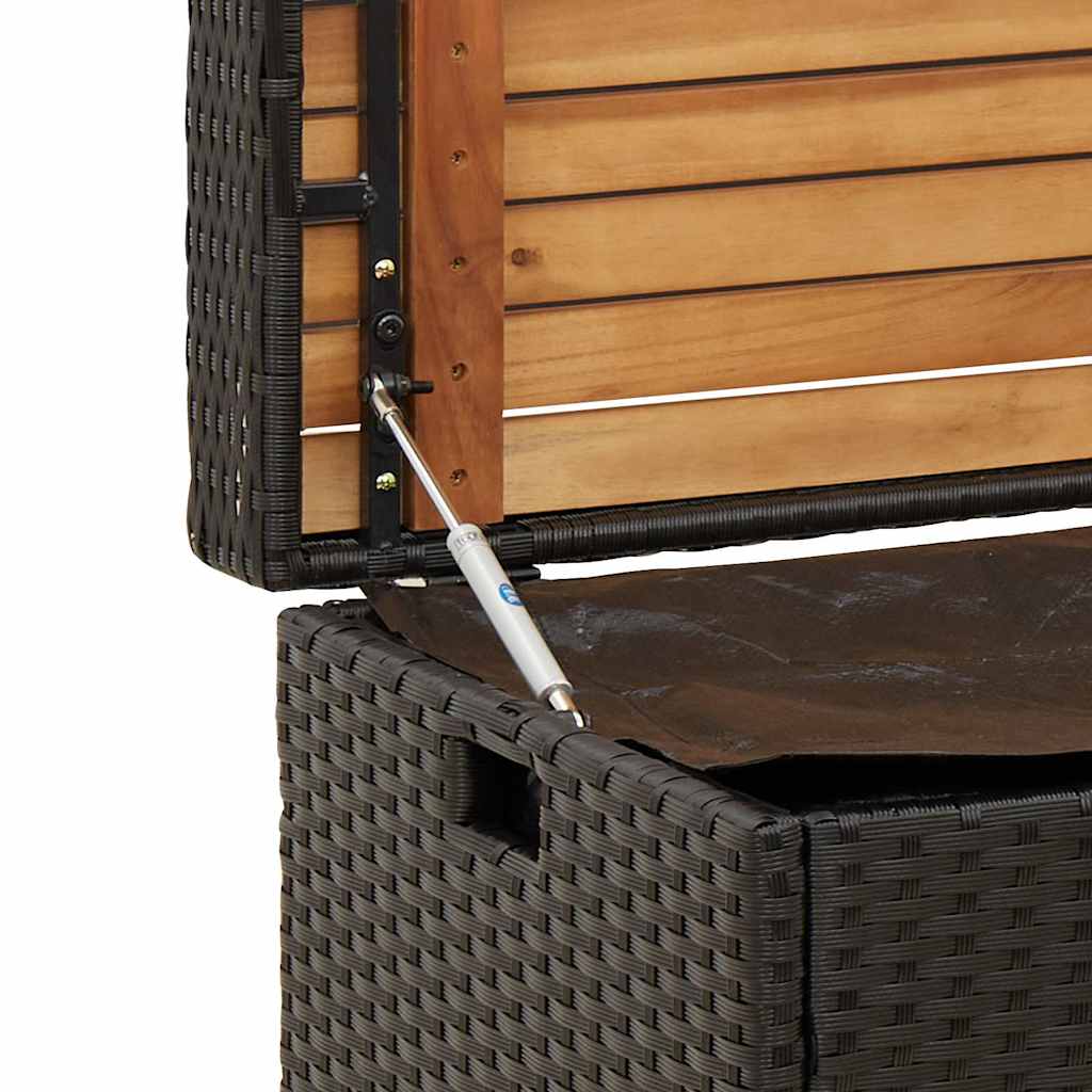 Klupa za pohranu crna 100x50x52 cm poliratan i bagremovo drvo