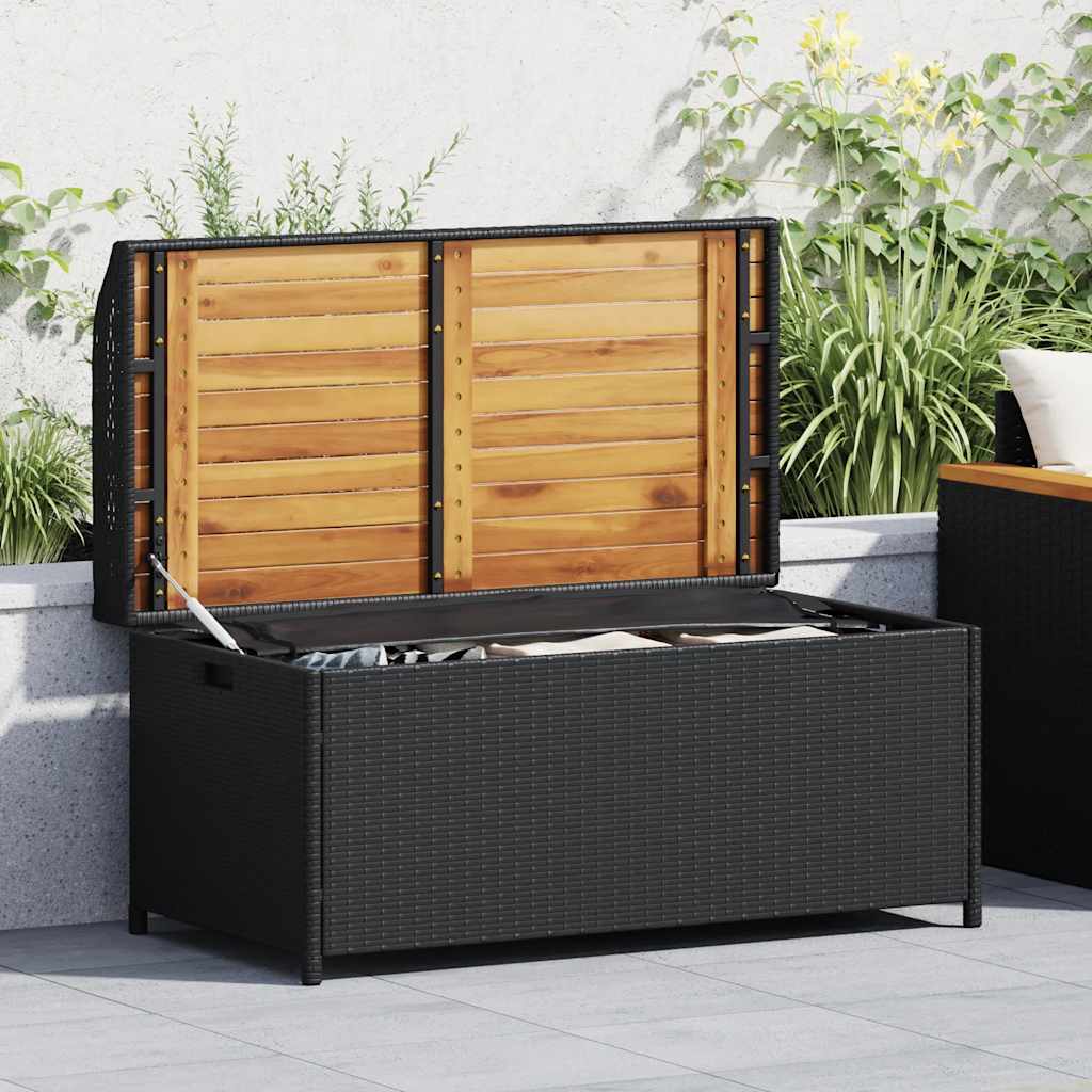 Klupa za pohranu crna 100x50x52 cm poliratan i bagremovo drvo