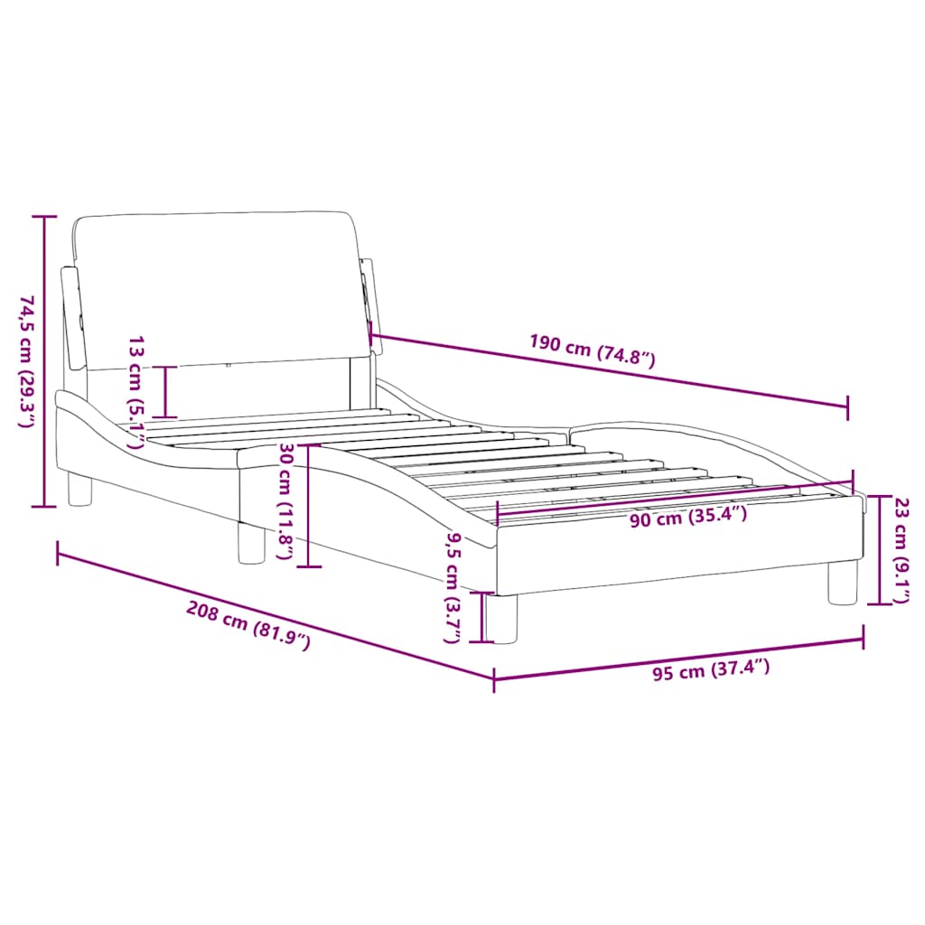 Okvir za krevet Dover tamno sivi 90x190 cm tkanina