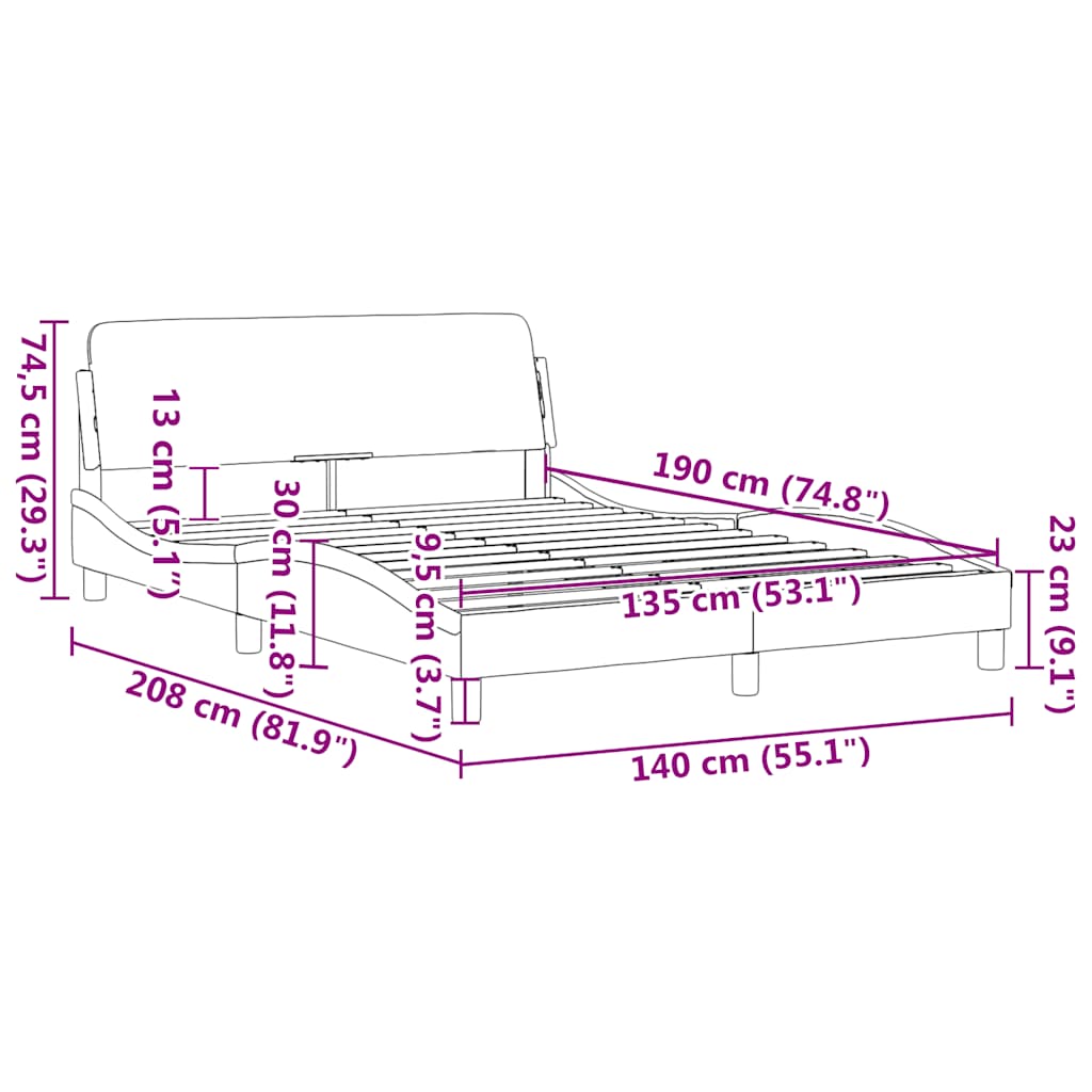 Okvir za krevet Dover svijetlosivi 135x190 cm baršun