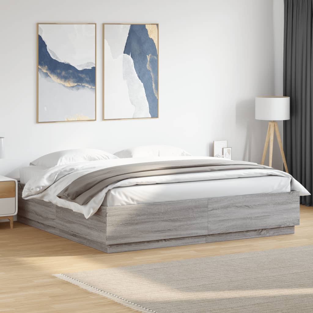 Okvir za krevet s LED svjetlima boja hrasta 180 x 200 cm drveni