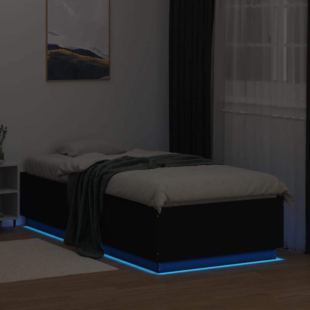 Okvir za krevet s LED svjetlima crni 100 x 200 cm drveni