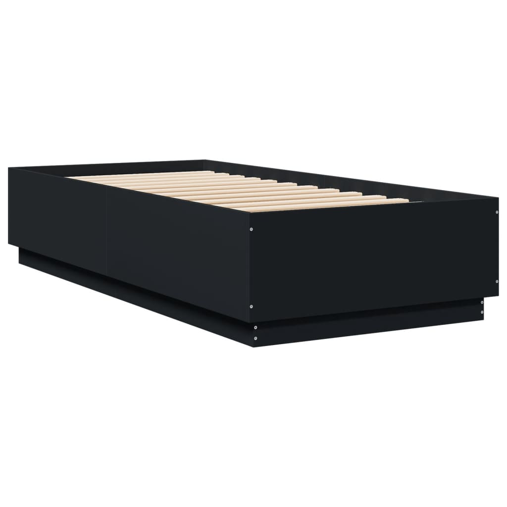Okvir za krevet s LED svjetlima crni 100 x 200 cm drveni
