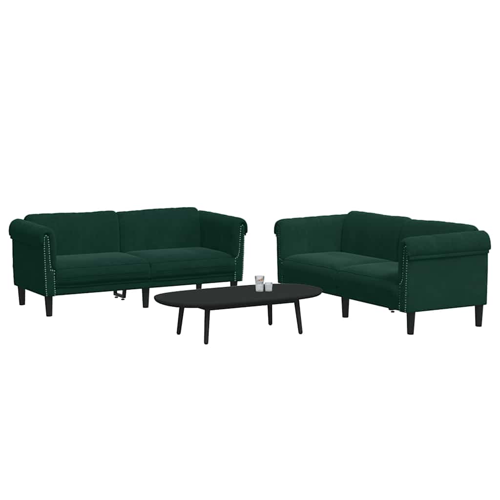 3-dijelni set sofa tamnozeleni baršunasti