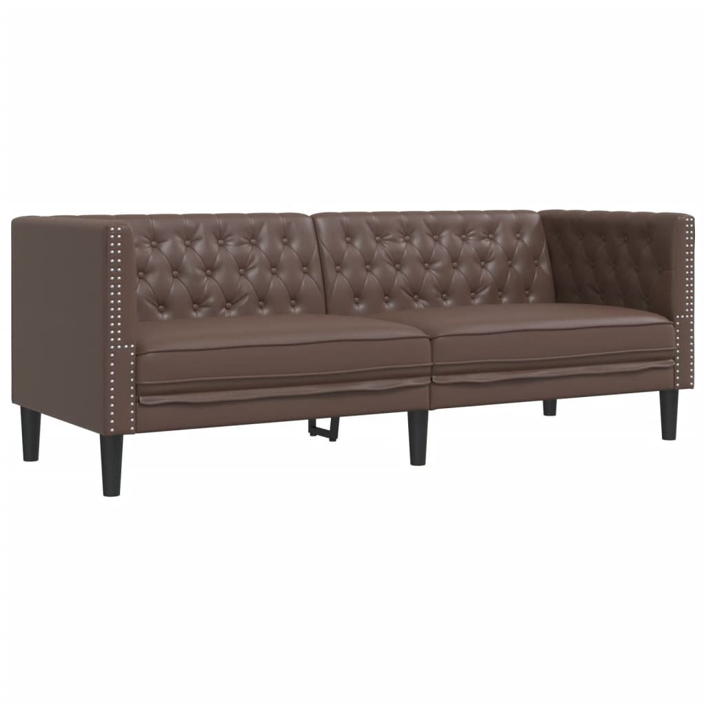 Chesterfield garnitura od 3 dijela, smeđa, umjetna koža