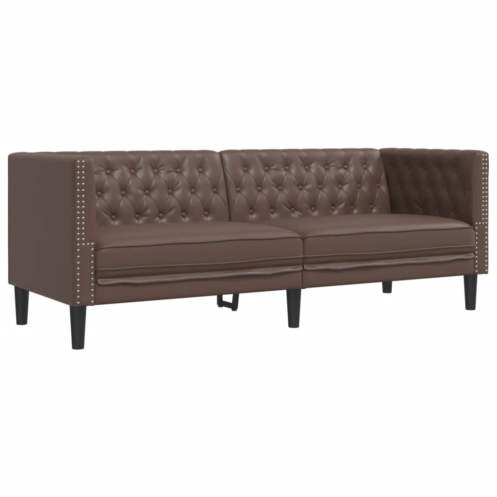Chesterfield garnitura od 2 dijela, smeđa, umjetna koža