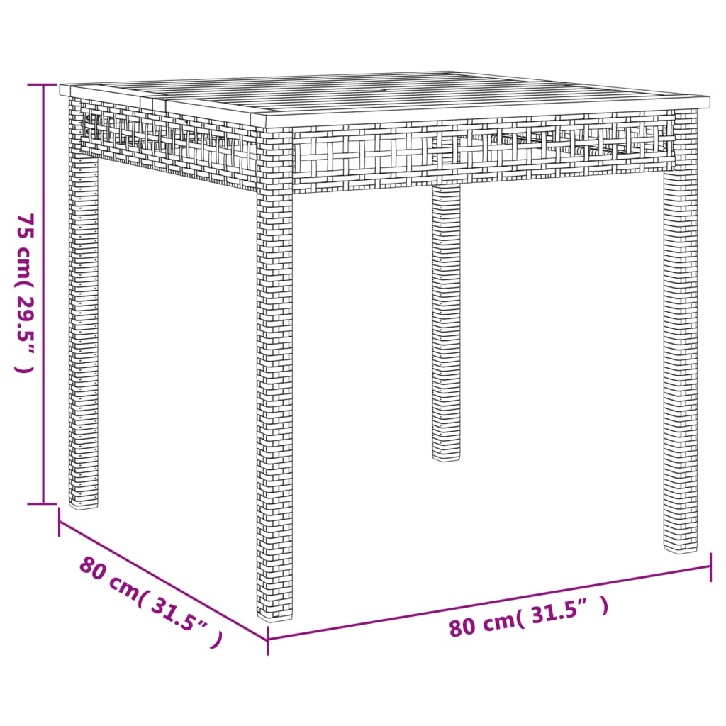 Vrtni stol crni 80 x 80 x 75 cm od poliratana i drva bagrema