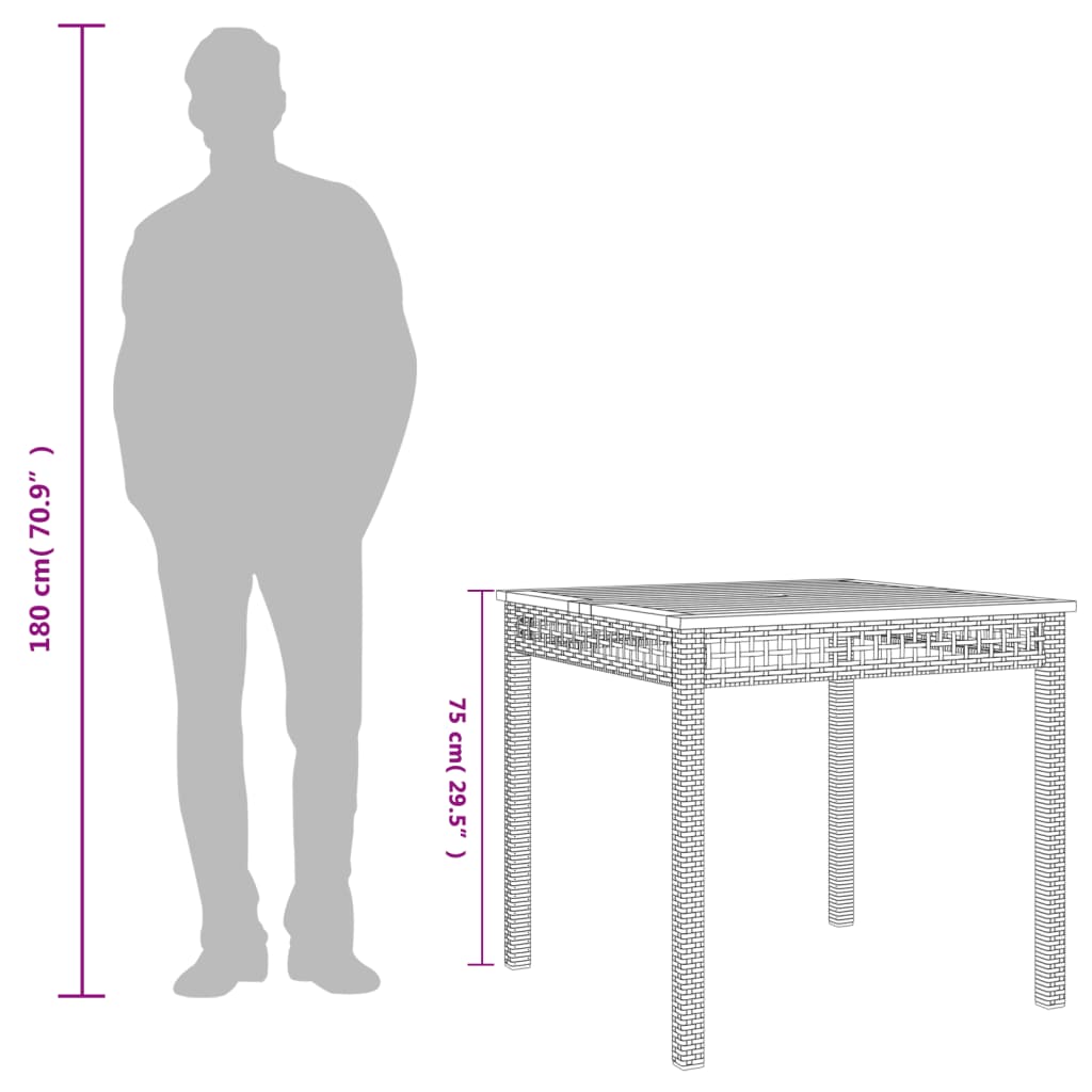 Vrtni stol crni 80 x 80 x 75 cm od poliratana i drva bagrema