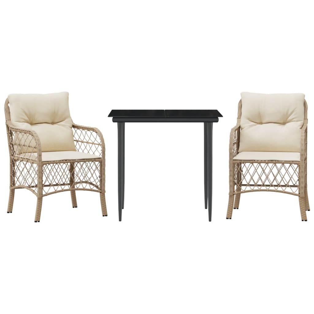 3-dijelni bistro set s jastucima bež od poliratana 80 cm table length