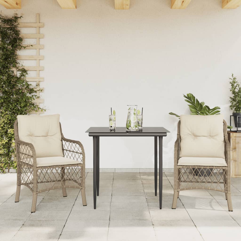 3-dijelni bistro set s jastucima bež od poliratana 80 cm table length