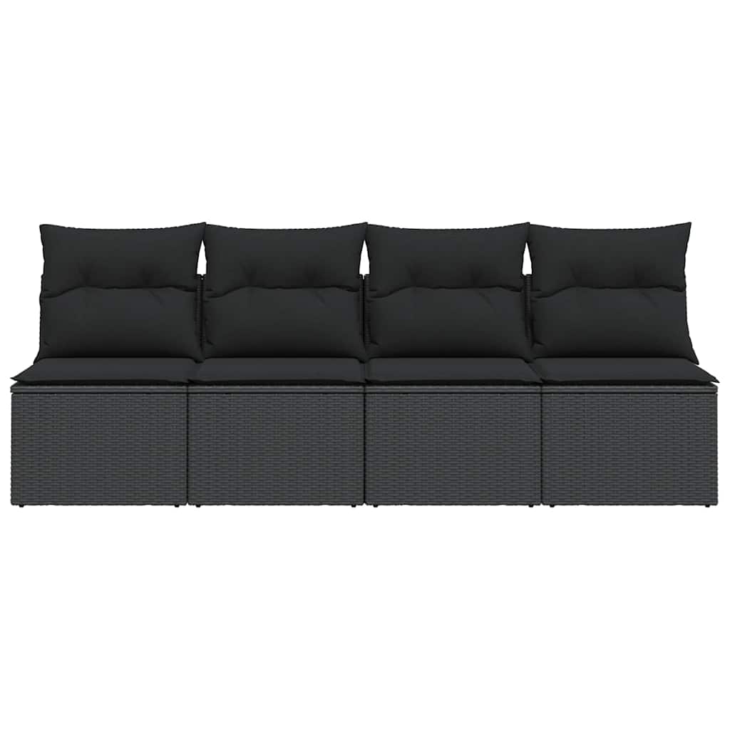 Vrtna sofa s jastucima za 4 osobe, crna, poliratan