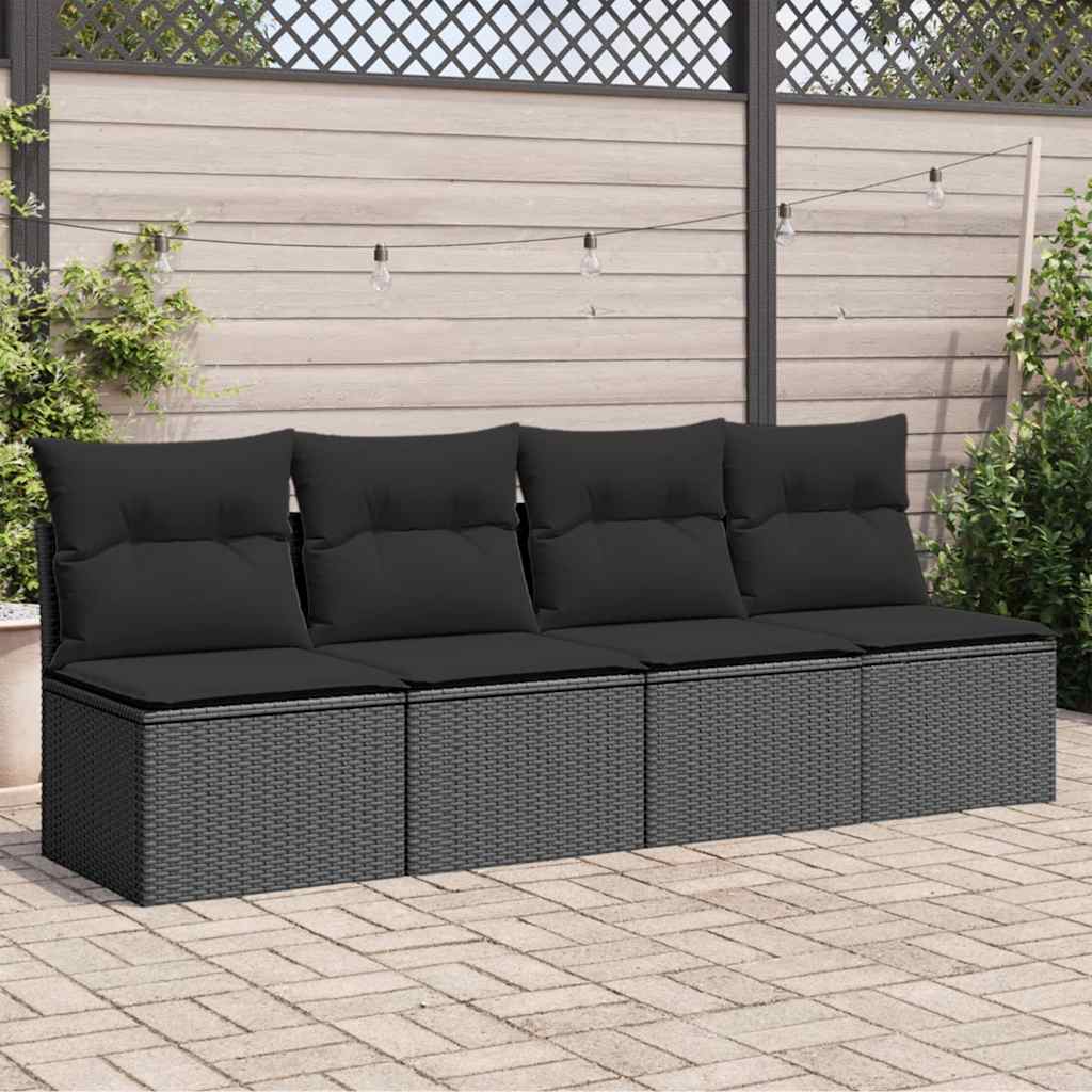 Vrtna sofa s jastucima za 4 osobe, crna, poliratan