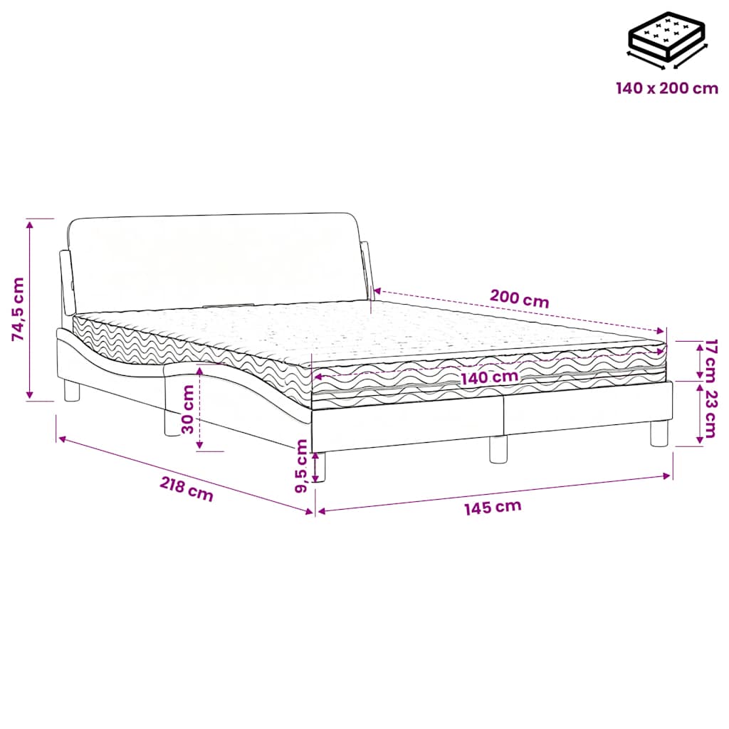 Krevet s madracem Dover crni 140x200 cm od tkanine