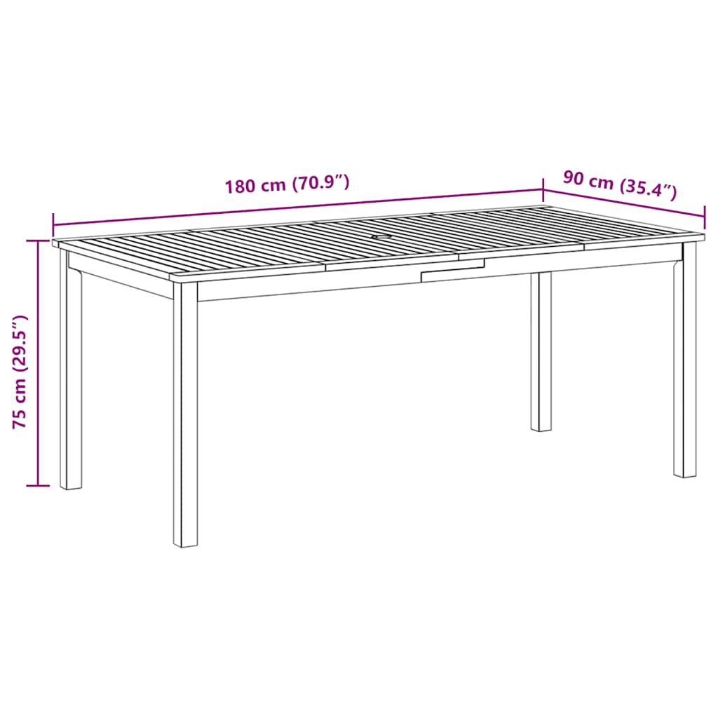 Vrtni blagovaonski stol 180 x 90 x 75 cm masivno bagremovo drvo