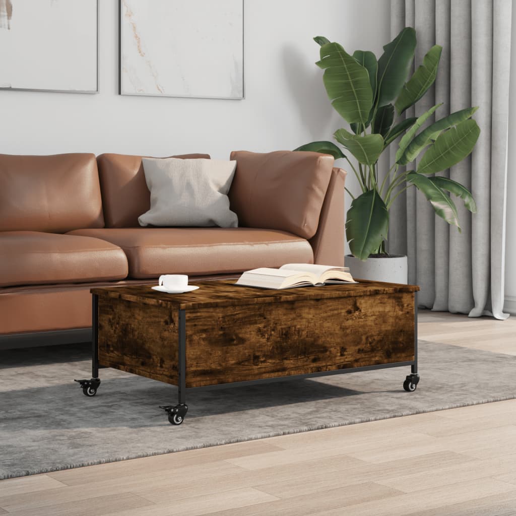 Stolić za kavu s kotačima boja hrasta 91 x 55 x 34 cm drveni