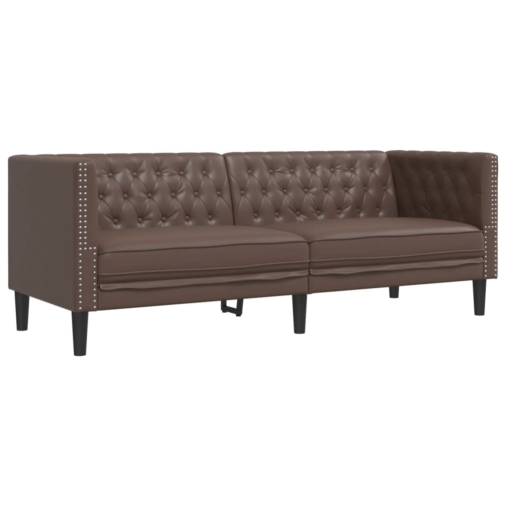 Chesterfield sofa za 3 osobe, smeđa, umjetna koža