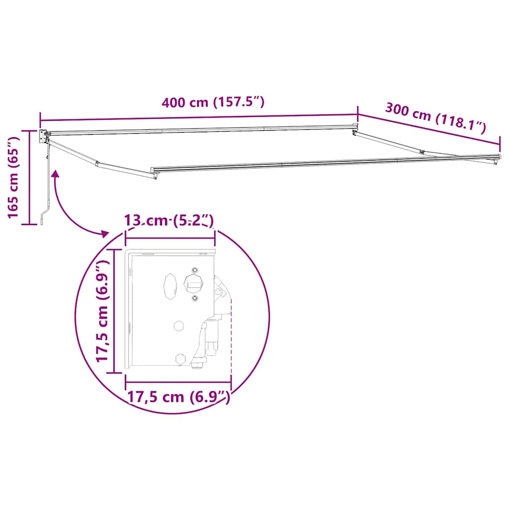 Uvlačiva tenda antracit i bijela 4x3 m tkanina i aluminij