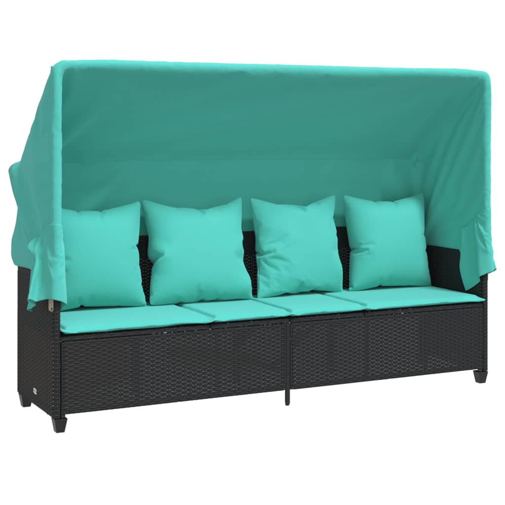 Ležaljka za sunčanje s tendom i jastucima crna? Poli ratan