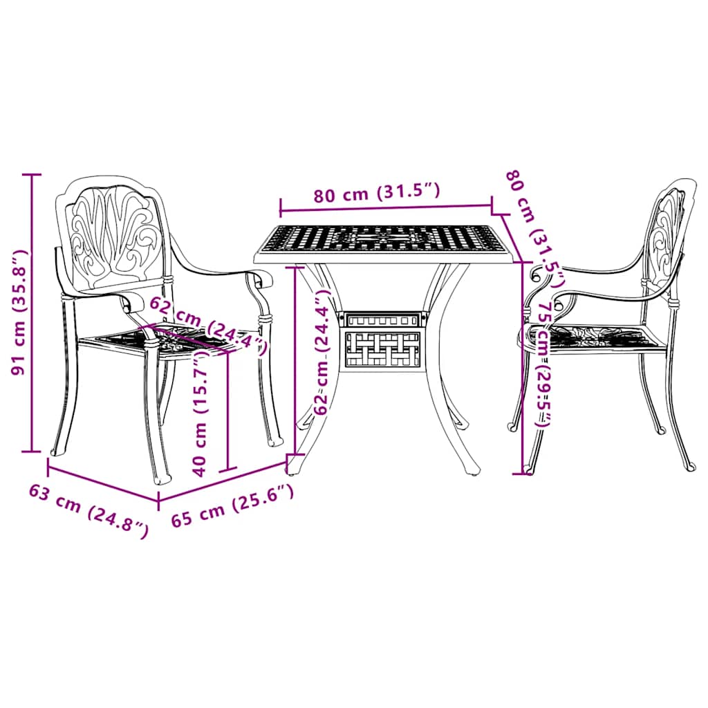 3-dijelni bistro set brončani od lijevanog aluminija Smeđa
