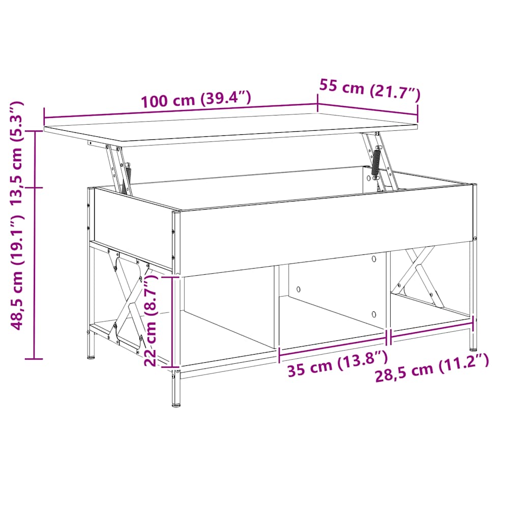 Stolić za kavu siva boja hrasta 100x55x50 cm od drva i metala