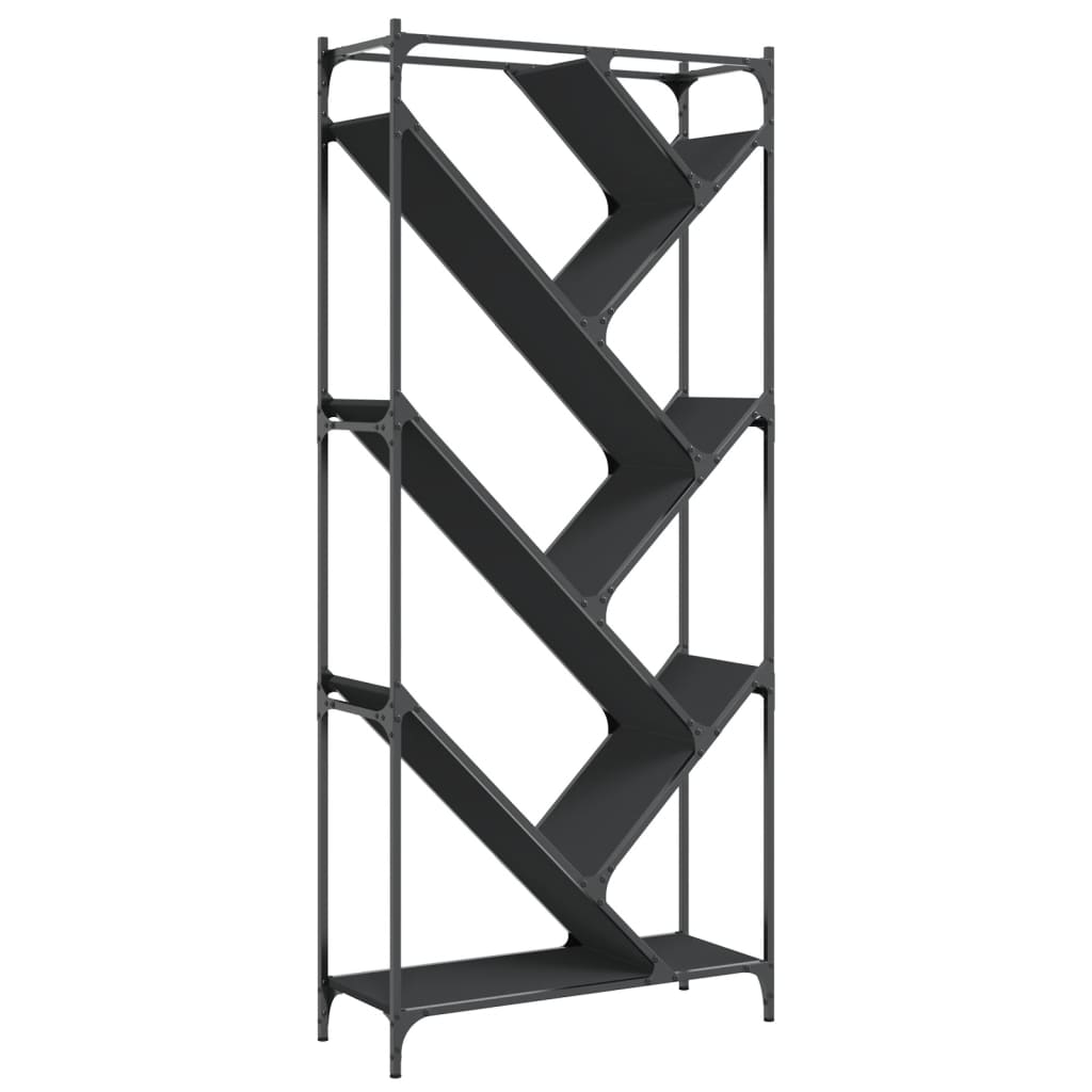 Regal za knjige crni 79 x 30 x 180 cm konstruirano drvo i metal