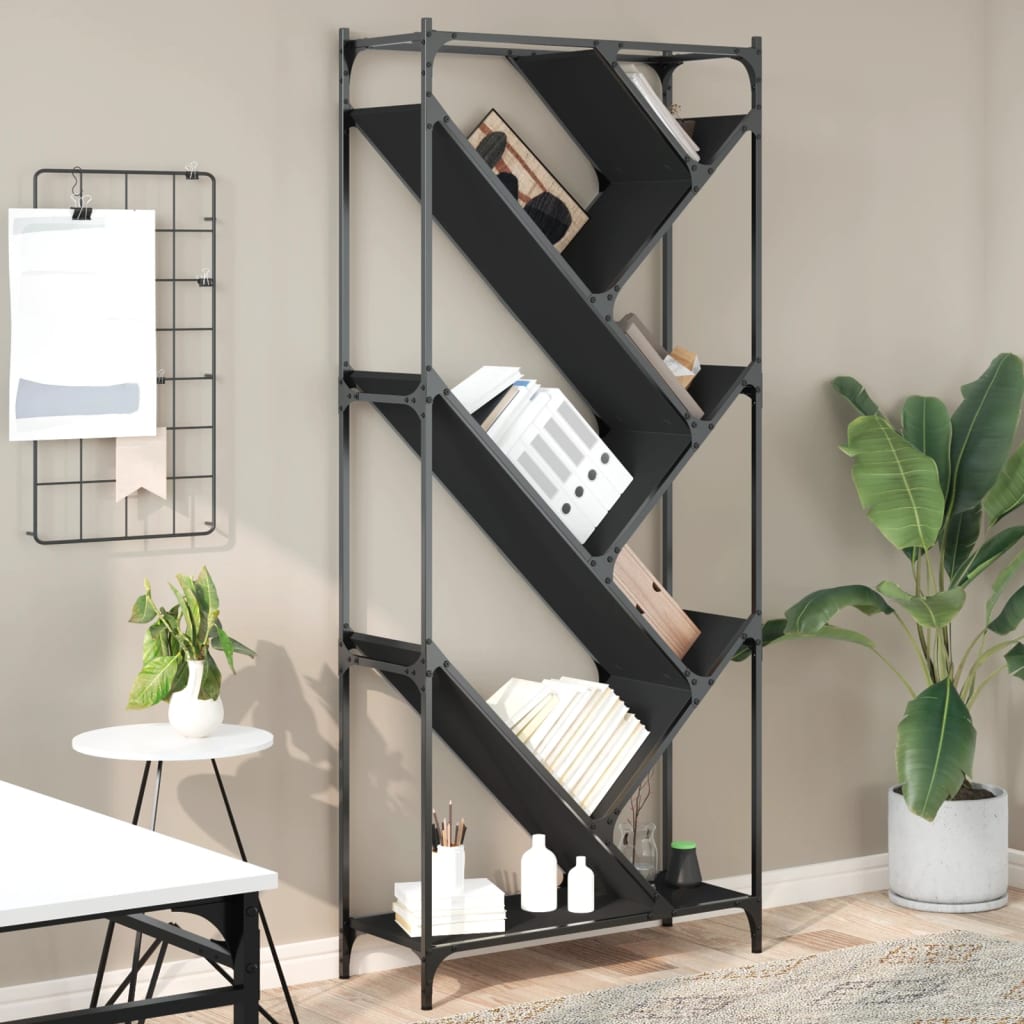 Regal za knjige crni 79 x 30 x 180 cm konstruirano drvo i metal