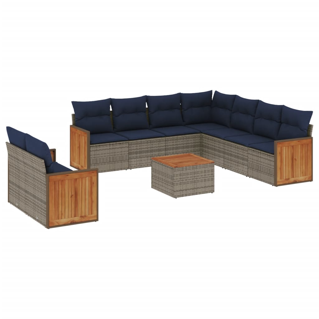 Vrtni set od 10 dijelova s jastucima, sivi poliratan