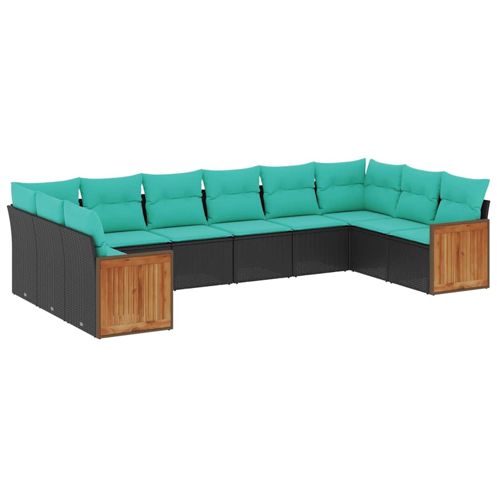 Vrtni set od 10 dijelova s jastucima, crni poliratan