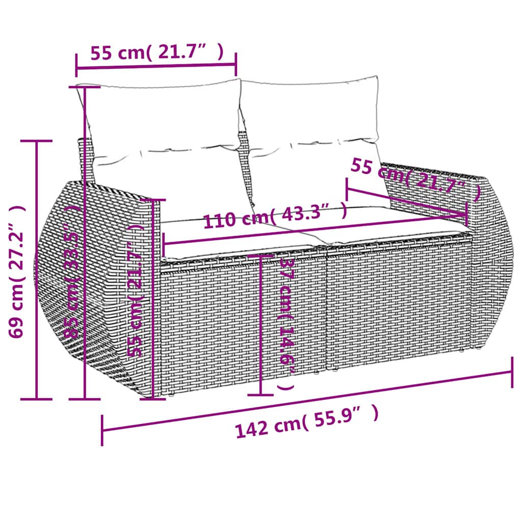 Vrtni set od 6 dijelova s jastucima, sivi poliratan