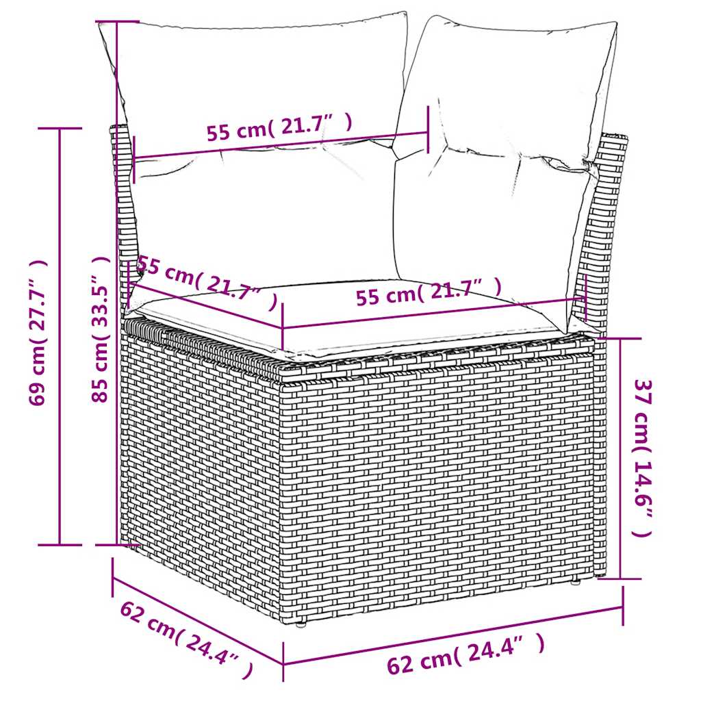 Vrtni set od 8 dijelova s jastucima, crni poliratan