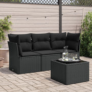 4-dijelni set vrtnih sofa od poliratana s jastucima crni Crna