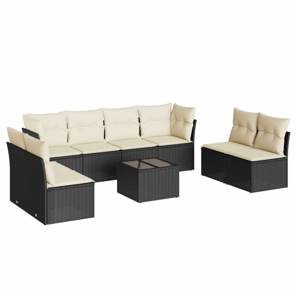 9-dijelni set vrtnih sofa s jastucima crni od poliratana Crna