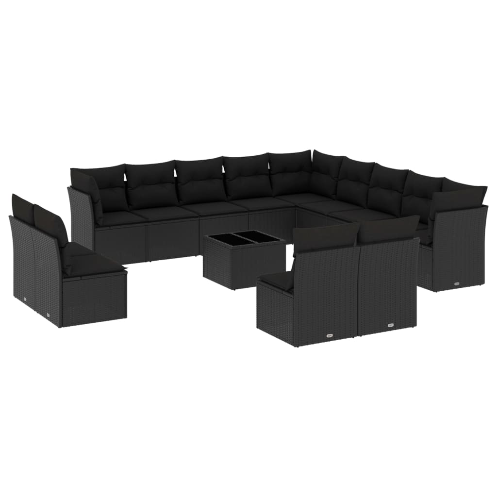 14-dijelni set vrtnih sofa s jastucima poliratan crni Crna