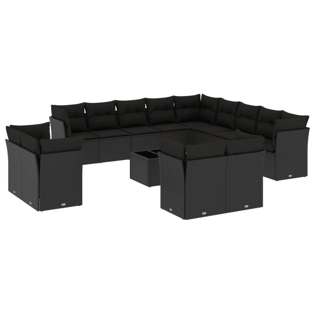 14-dijelni set vrtnih sofa s jastucima poliratan crni Crna