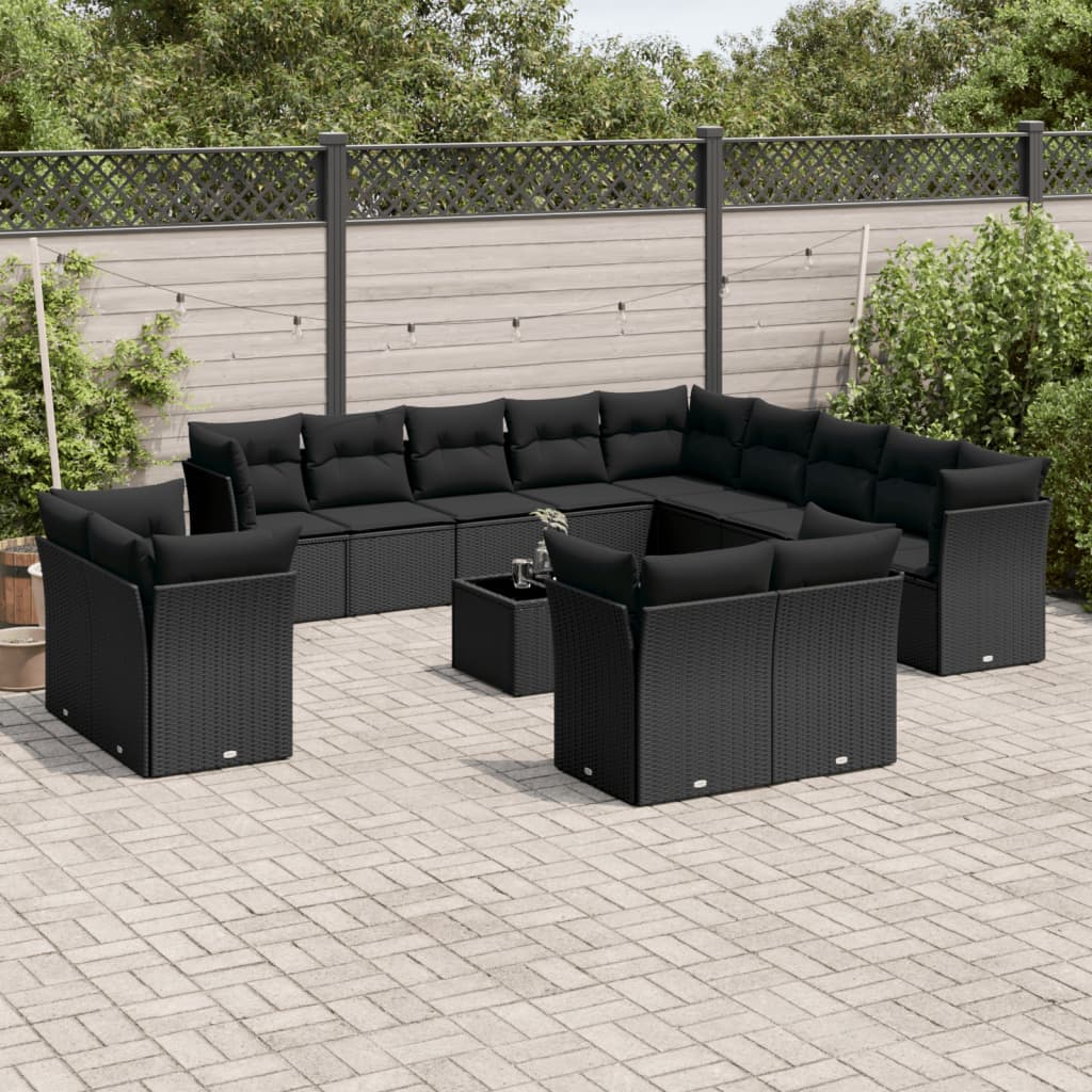 14-dijelni set vrtnih sofa s jastucima poliratan crni Crna