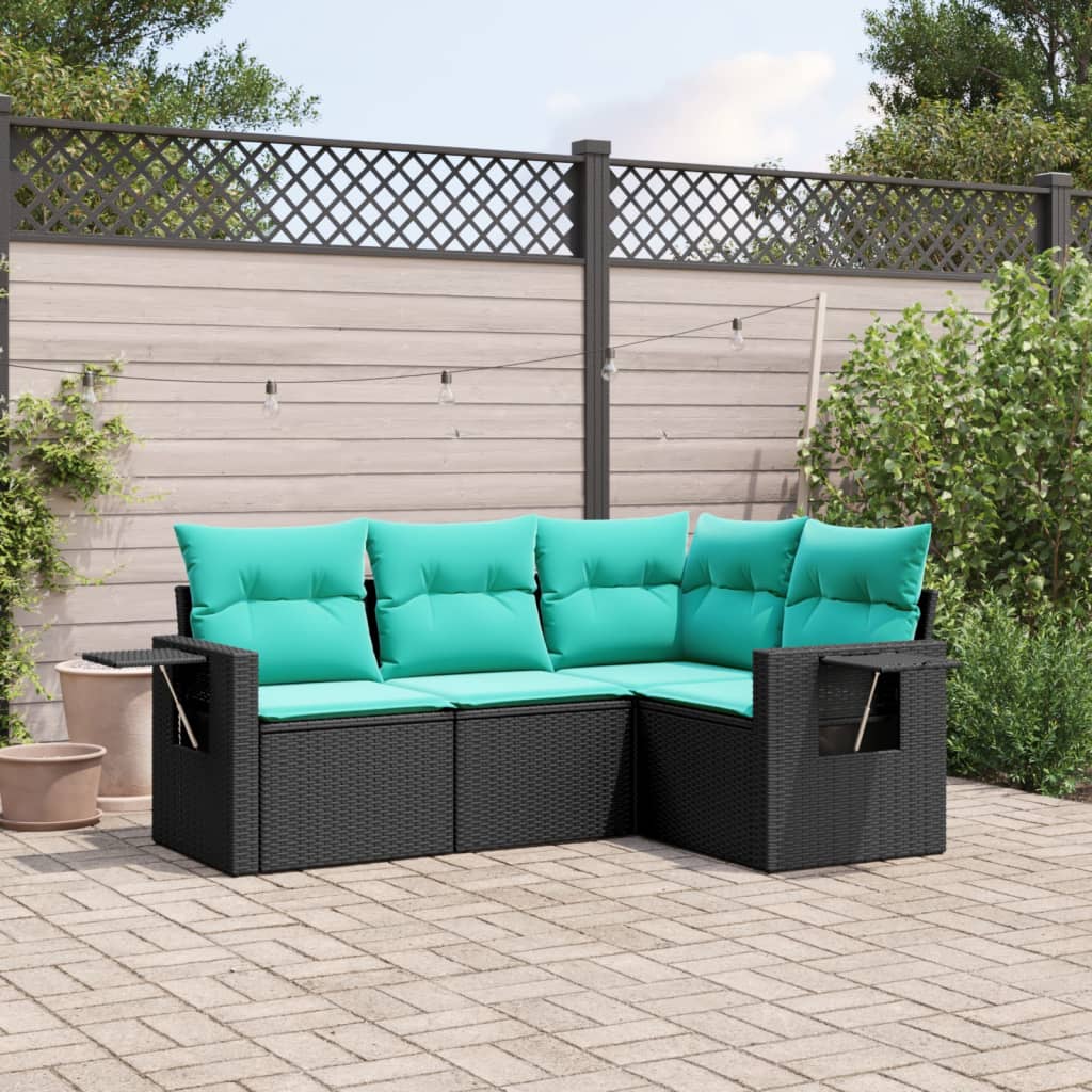 Vrtni set od 4 dijela s jastucima, crni poliratan