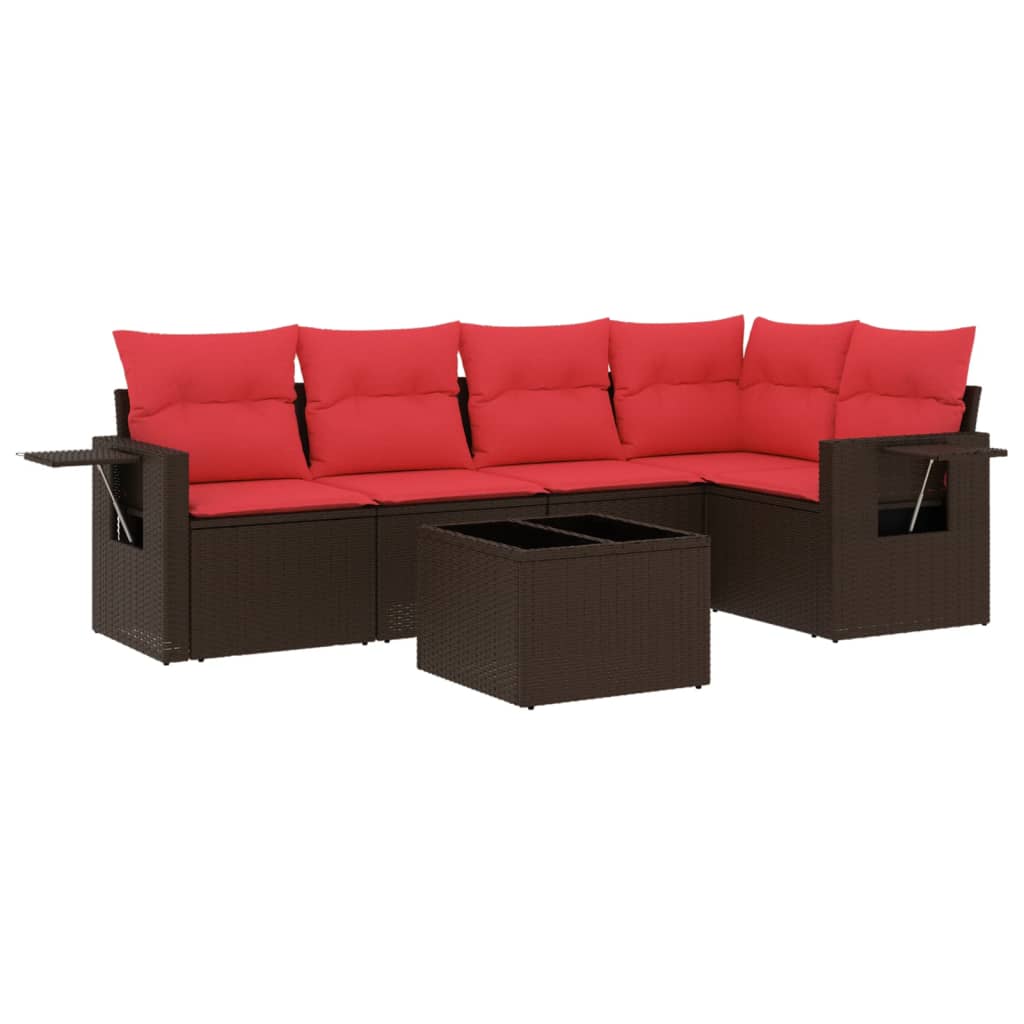 Vrtni set od 6 dijelova s jastucima, smeđi poliratan