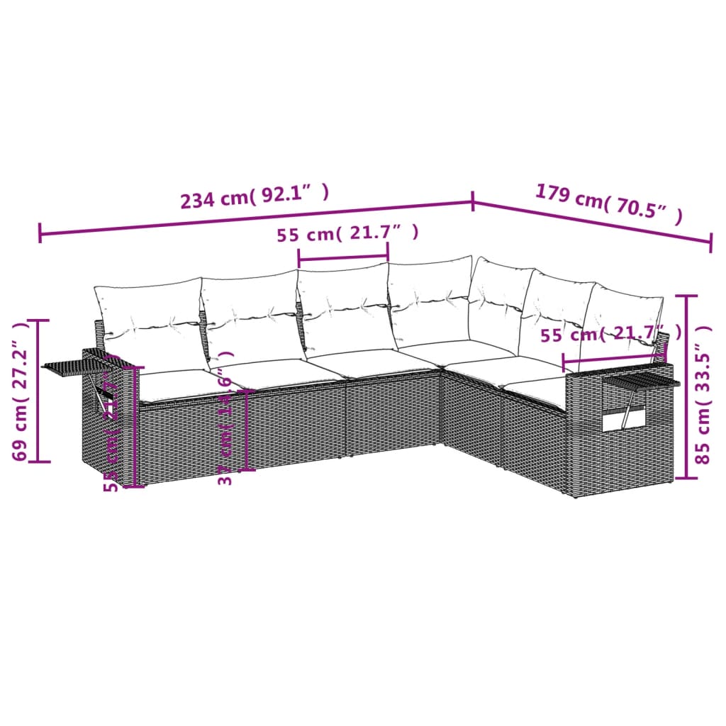 7-dijelni set vrtnih sofa od poliratana s jastucima bež 85 x 62 x 69 cm