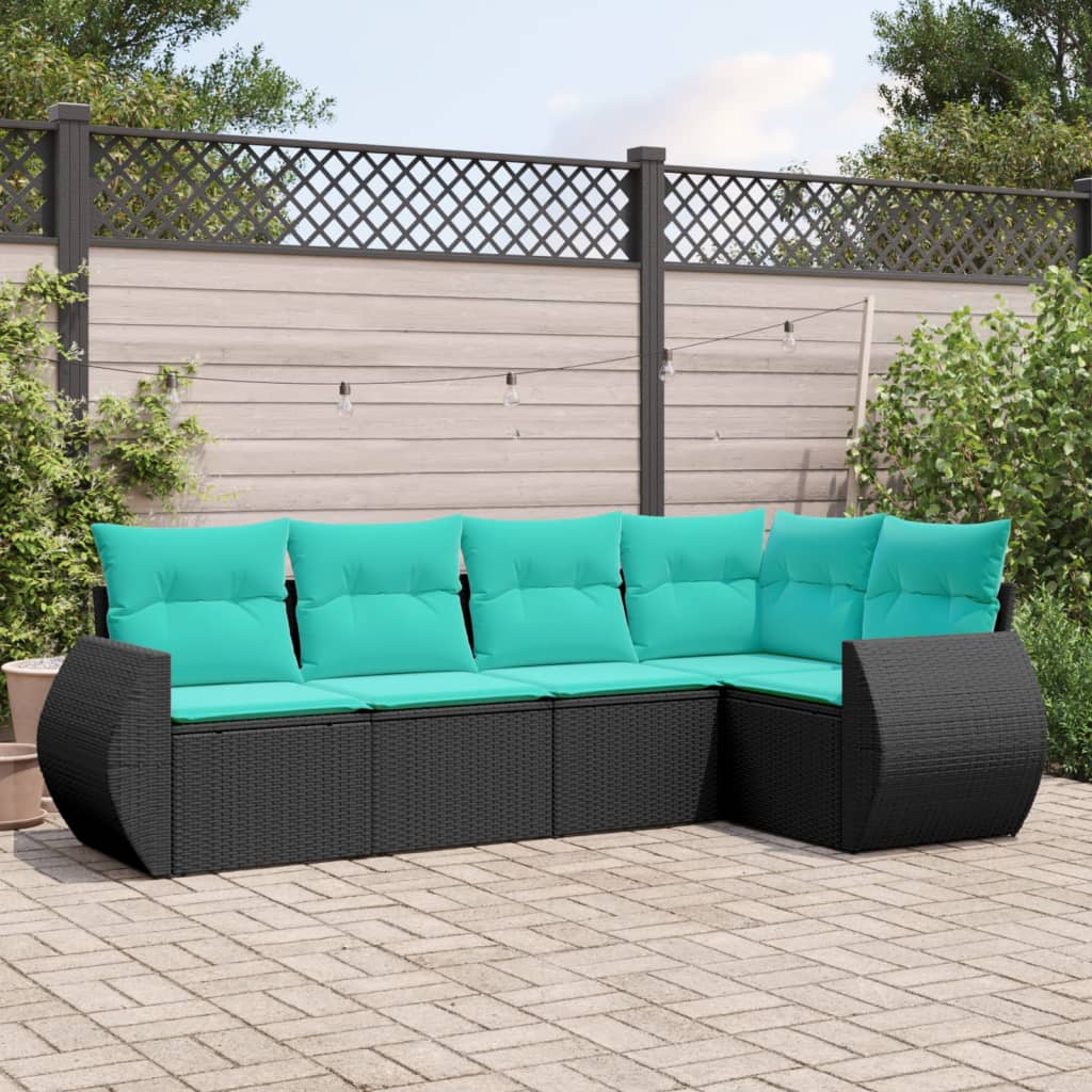 Vrtni set od 5 dijelova s jastucima, crni poliratan