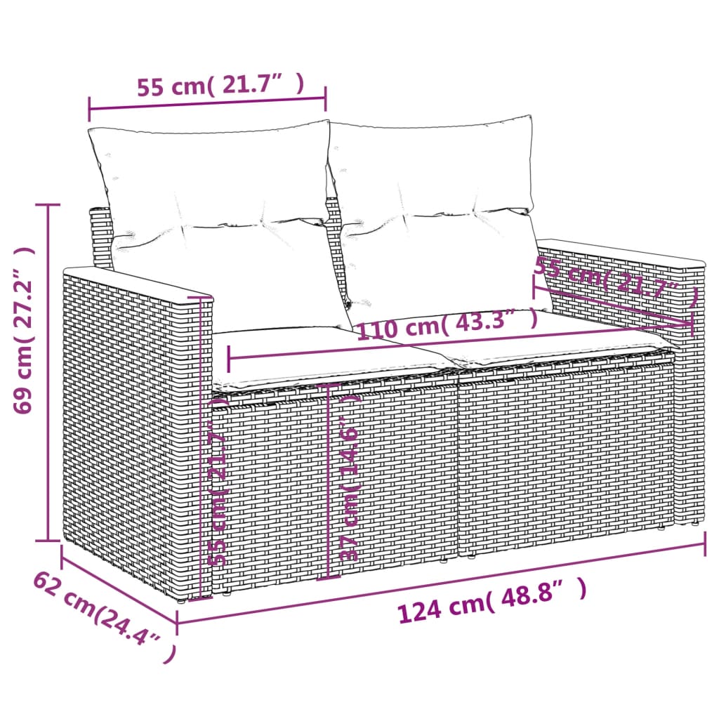 Vrtni set od 8 dijelova s jastucima, crni poliratan
