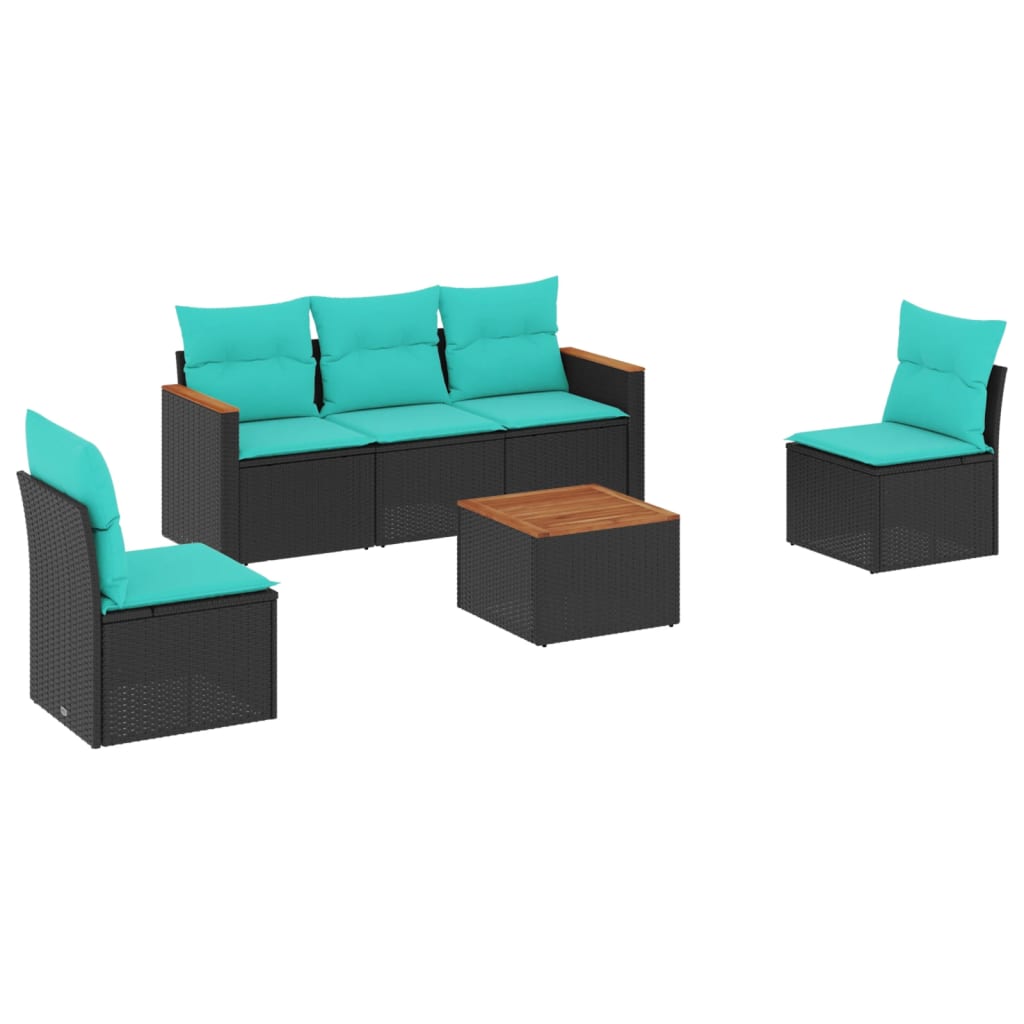 Vrtni set od 6 dijelova s jastucima, crni poliratan