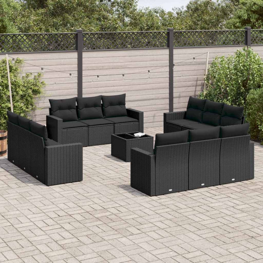 13-dijelni set vrtnih sofa s jastucima poliratan crni Crna