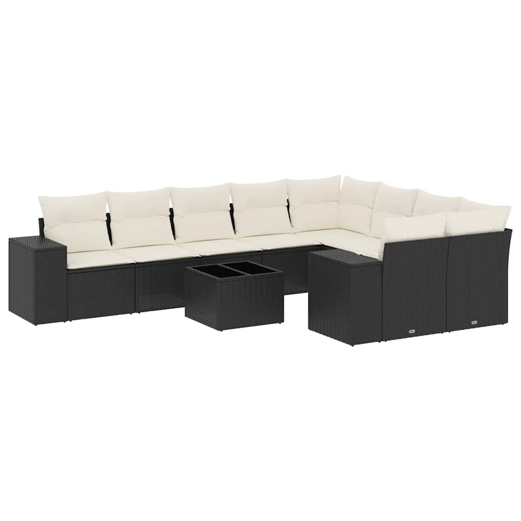 10-dijelni set vrtnih sofa s jastucima crni od poliratana Crna