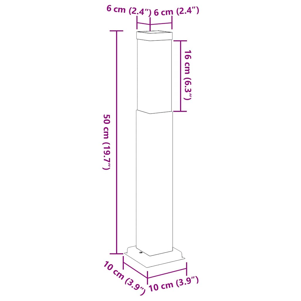 Stupić za svjetlo 50 cm od nehrđajućeg čelika IP44