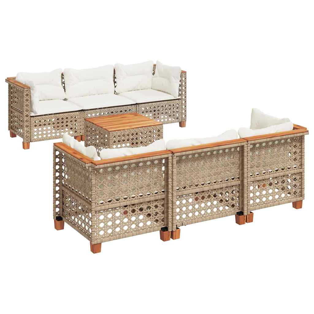 7-dijelni set vrtnih sofa od poliratana s jastucima bež 55 x 55 x 36 cm